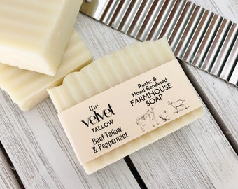 Pure Tallow Peppermint Soap Bar, Grass Fed Beef Tallow Soap Bar, Lightly Scented Peppermint Bar Made With Natural Ingredients, Zero Waste