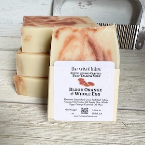 Tallow, Egg & Blood Orange Soap Bar with Kaolin Clay and Citrus Farmhouse Bars, Rich Lather, Natural Tallow Soap Bar