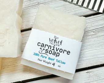 Carnivore 100% Pure Tallow Soap Bar, Unscented Large Bar Made Simply With Grass Fed Beef Tallow, Natural Soap, Zero Waste, Animal Based