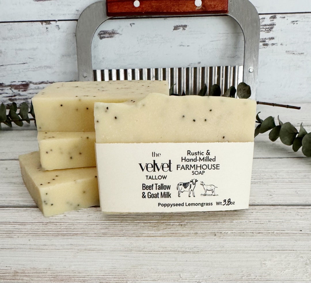 Tallow & Goat Milk Soap Bar, Lemongrass Poppyseed, Rich Lather, Natural