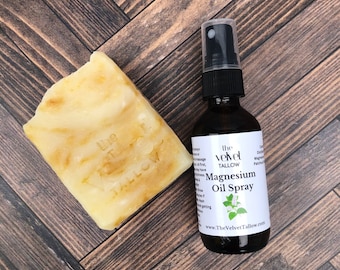 Patchouli Magnesium Spray with Patchouli Tallow Soap Bundle, 2oz Magnesium Spray with Patchouli Essential Oil, Magnesium Oil Spray