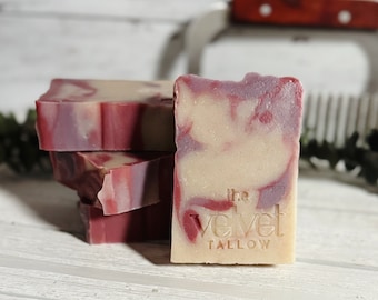 Tallow Soap Bar with Goat Milk, Sweet Fig Scented Rustic Large Bar Made with Grass Fed Beef Tallow, Zero Waste, Goat Milk Soap
