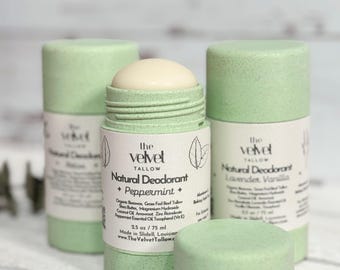 Natural Deodorant with Grass Fed Tallow that Works, Aluminum Free in Eco Friendly Container, Zero Waste, Sensitive Skin, Baking Soda Free