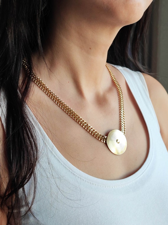 Thick Chain Necklace With Round Pendant 3.5cm in Diameter Etsy