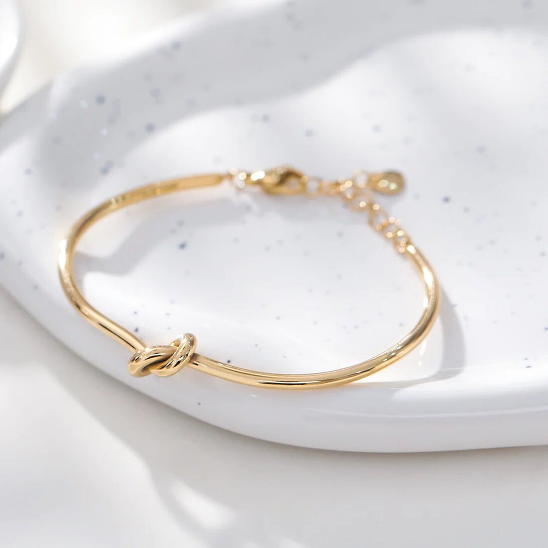 Gold Adjustable Rigid Bangle Bracelet With Knot - Etsy