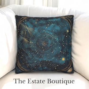 Kunst Wildleder Antik Blau Gold Celestial Star, Astrologie, Karte Kissenbezug, Kissenbezug, Dekokissen Fall, Sternzeichen Schlafzimmer Dekor, Schlafzimmer