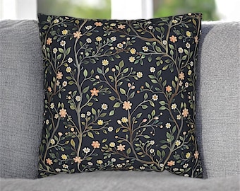 Black Floral Pillow Cover, Flower Branch Pillow Cover, Botanical Decor Pillowcase, Black Throw Pillow, Floral Pillow Covers, Black Gothic De