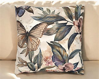 Vintage Pastel Butterfly Print Throw Pillow Case Cover, Vintage Butterfly Pillow, Pastel Butterfly Decor, Floral Butterfly Cushion