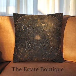 Faux Wildleder Antik Schwarz Gold Celestial Star Astrologie, Landkarte Kissenbezug, Dekokissenbezug, Dekokissen werfen, Sterne,