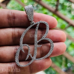 Colgante con letra B inicial de oro blanco de 14 k sin cadena, colgante con dije de inicial "B" de diamante blanco de corte redondo de 3,25 quilates en plata de ley 925