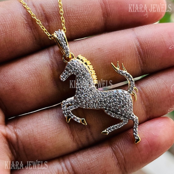 14K Yellow Gold Small Rearing Unicorn CZ Charm Pendant 14K Yellow Gold Small Rearing Unicorn CZ Charm Pendant