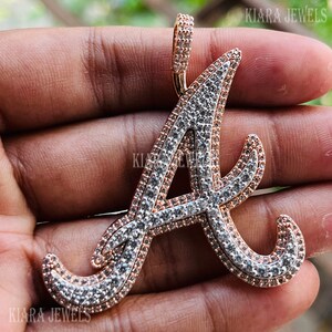 Ohne Kette Anfang A Brief Anhänger, 4Ct Rundschliff Weiß Diamant Initial "A" Charm Anhänger 14k Rosegold über 925 Sterling Silber