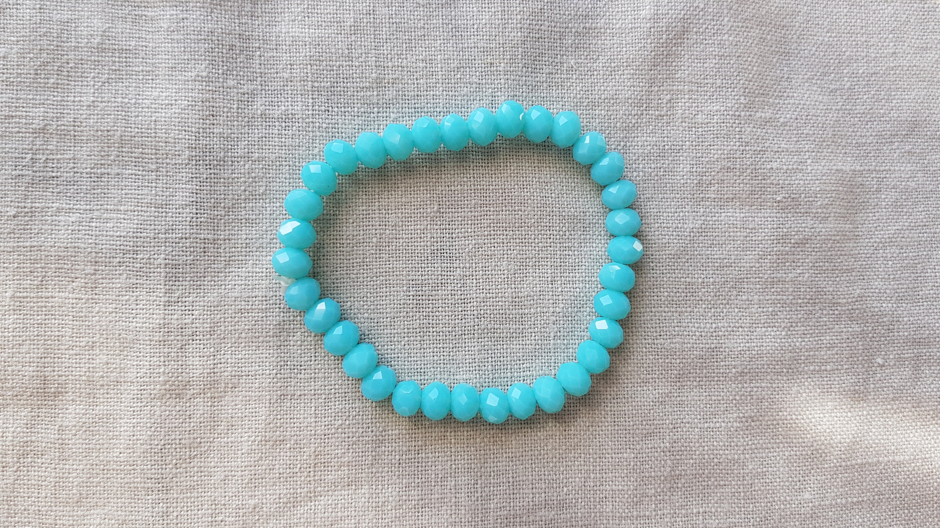 Light Blue Beaded Bracelets, Elastic Bracelet, Handmade