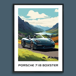 Porsche 718 Boxster Travel Style Poster Print Wall Art