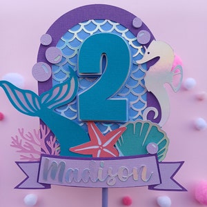 Gâteau d'anniversaire sirène. Fichiers svg & silhouette studio pour machines Cricut et Silhouette. Téléchargement numérique instantané