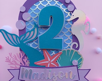 Topper na tort urodzinowy z syrenką SVG, pliki Cricut Silhouette (pobieranie cyfrowe)