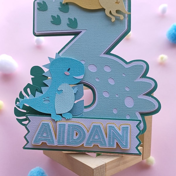 Number 3 - Dinosaur birthday cake topper .svg & silhouette studio cut files for Cricut/Silhouette machines. Instant Digital Download