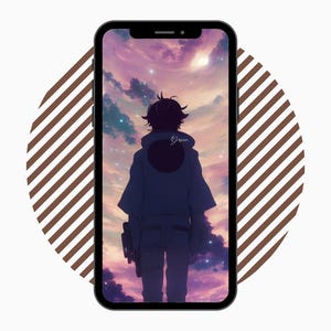 Anime Boy looking at dramatic sky  Phone Wallpaper | Aesthetic Wallpaper iPhone| Digital Download | iphone wallpaper| Android wallpaper