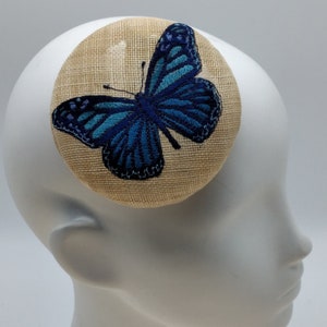 Fascinator, sinamay straw embroidered, butterfly, for weddings, summer parties, horse racing, headdress, headpiece, headdress, occasion hat