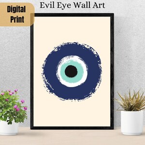 Minimalist Evil Eye Wall Art, Living room decor, bedroom wall art, Evil Eye Print, Greek Evil Eye, Blue Evil Eye, Printable Nazar Poster