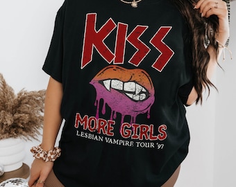 Kiss More Girls Girl Kisser Gay Halloween Shirt Lesbian Vampire Lesbian Witch Shirt Lesbian Vampires T Shirt Gay Vampire Sapphic Shirt Wlw