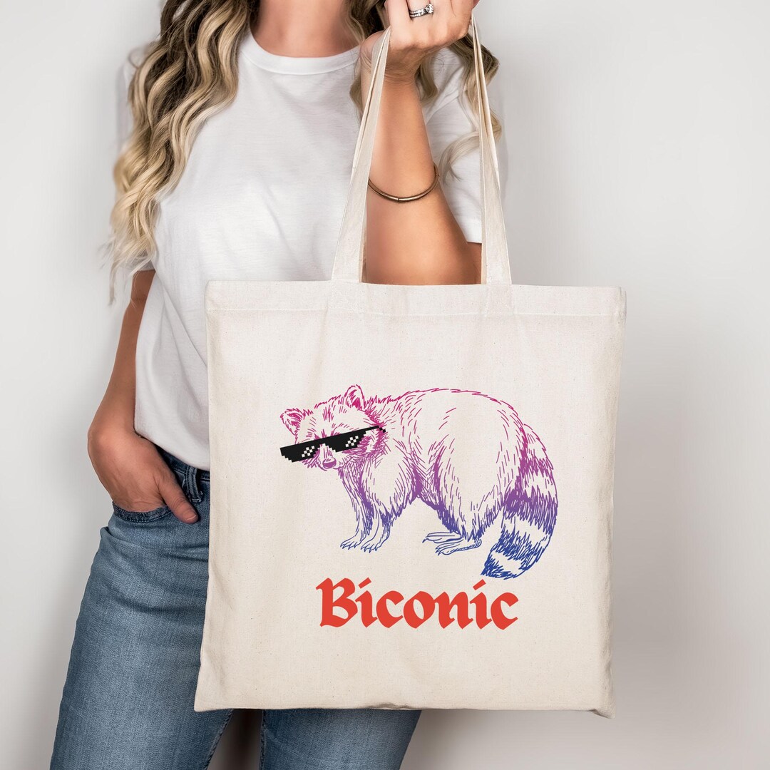 Subtle Bi Bag Biconic Raccoon Canvas Tote Bag Funny Trash Panda Weirdcore Bisexual ...