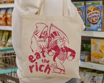 Eat The Rich Totebag Sink The Rich Tax The Rich Alt Clothing Anarchy Political Inappropriate Offensive  Vintage Graphic Canvas Tote Bag