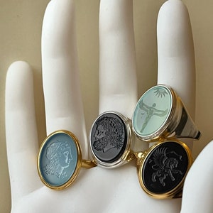 Op maat gemaakte Intaglio Ring Zegelring Agaat met Gravure 13 x 18 mm Onyx Carneool Chalcedoon