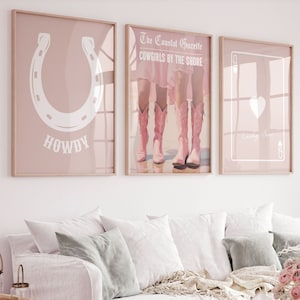 Pink Coastal Cowgirl Print Set de 3 periódicos imprimibles Western Aesthetic Wall Art, Lucky You Poster Howdy Preppy Dorm, Descarga digital