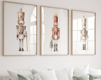 Set of 3 Nutcrackers Print Wall Art, Bundle of 3 Christmas Winter Nutcrackers Prints, Muted Neutral Fall Wall Art - Digital Download