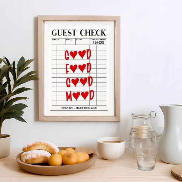 Good Food Good Mood Guest Check Art Print Positive Affirmation for Kitchen Room Decor Hotel Trendy Wall Art Kitchen Hostel Decor