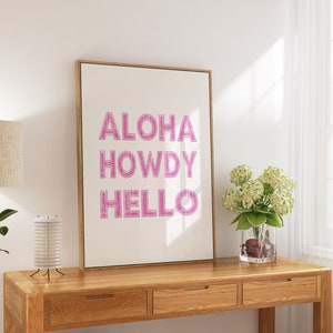 Preppy Coastal Cowgirl Wall Art Western Decor Pink Wall Art Poster Digital Print Aloha Howdy Hello Trendy Aesthetic