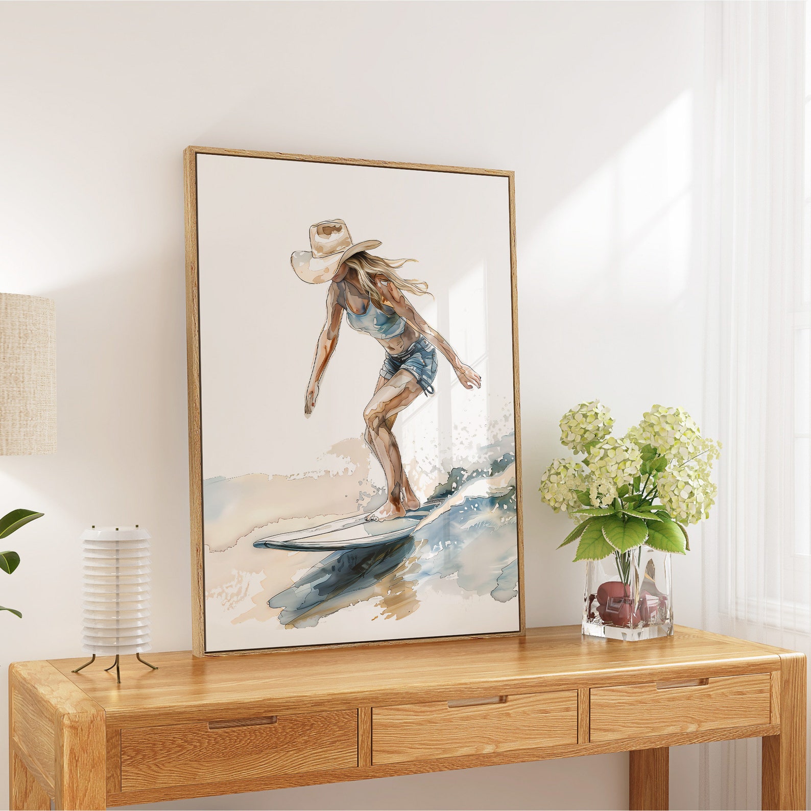 Cowgirl Surfing Printable Wall Art East Coast Pastel Watercolor Ocean ...