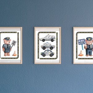 Bear police officers Kids room wall art digital download, Set of 3 printable water color