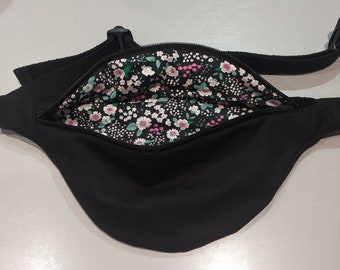 Sac banane noir doublure fleurie