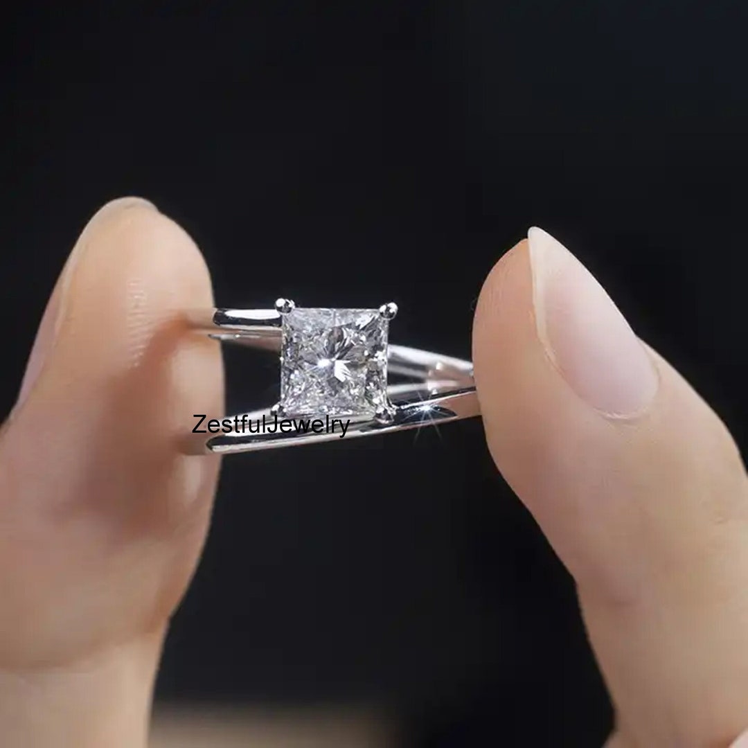 2 CT Princess Cut Diamond Engagement Ring, E/VS1 Lab Grown Diamond Ring, Lab Created Diamond