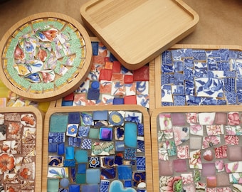 Mixed Media Mosaic Coaster Kit – Vintage China, Glass, ceramic. Beginner DIY