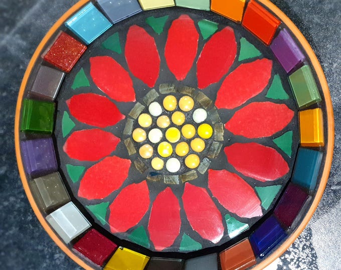 KIT Red Floral Mosaic Birdbath Kit: Beginner DIY Craft