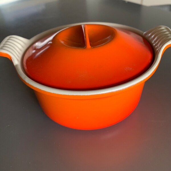 Small Le Creuset cast iron casserole dish and lid