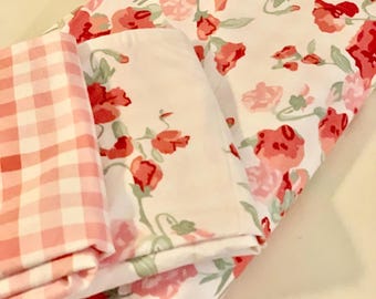 Vintage Laura Ashley floral and pink gingham king duvet cover
