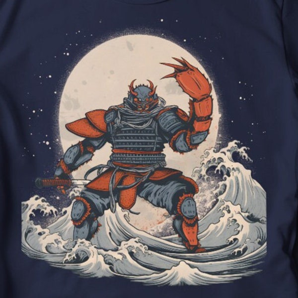 Samurai T Shirt Ninja Crab Graphic Tee Japanese Samurai crab t-shirt animal samurai warrior ocean waves ukiyo-e style t-shirt