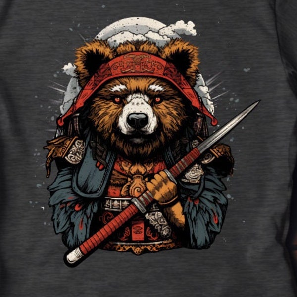 Samurai T Shirt Bear Warrior Japanese Samurai fierce bear t-shirt animal ukiyo-e gift for dad Graphic Tee