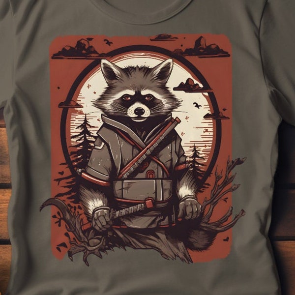 Samurai T Shirt Ninja Racoon Graphic Tee feudal Japan Japanese Samurai fierce warrior racoon t-shirt animal lovers gift