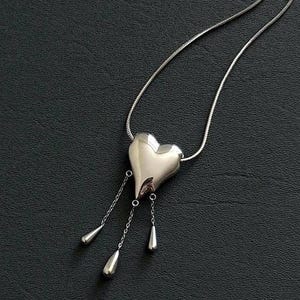 Stainless Steel Bleeding Puffy Heart Pendant Charm Necklace: Y2K Grunge Religious Handmade Chain Jewelry