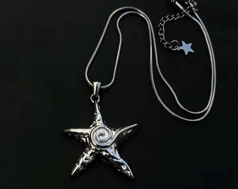 stainless steel spiral star pendant charm necklace snake chain • tarnish free boho indie cyber y2k minimalist handmade silver jewelry gift