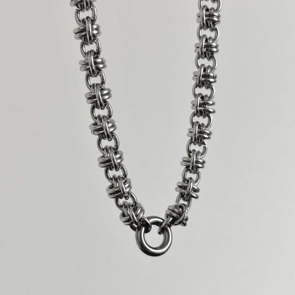 Byzantine Chain Mail Choker: Stainless Steel Gothic Y2K Chunky Silver O ring Unisex Necklace