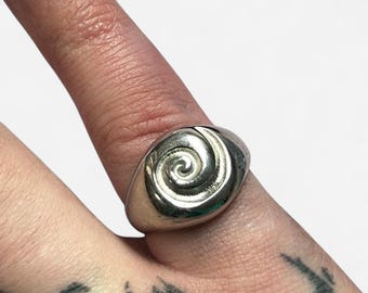 Anillo de sello en espiral de acero inoxidable • Joyería minimalista con diseño de vórtice para uso diario
