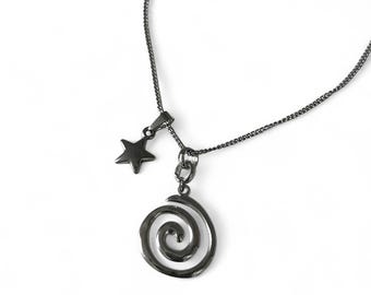Star and Vortex Spiral Necklace: Stainless Steel Tarnish Free Y2K Whimsical Boho Jewelry