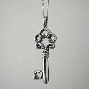 Filigree Heart Key Necklace: Stainless Steel Gothic Pendant on Dainty Chain   Handmade, Y2K, Vintage
