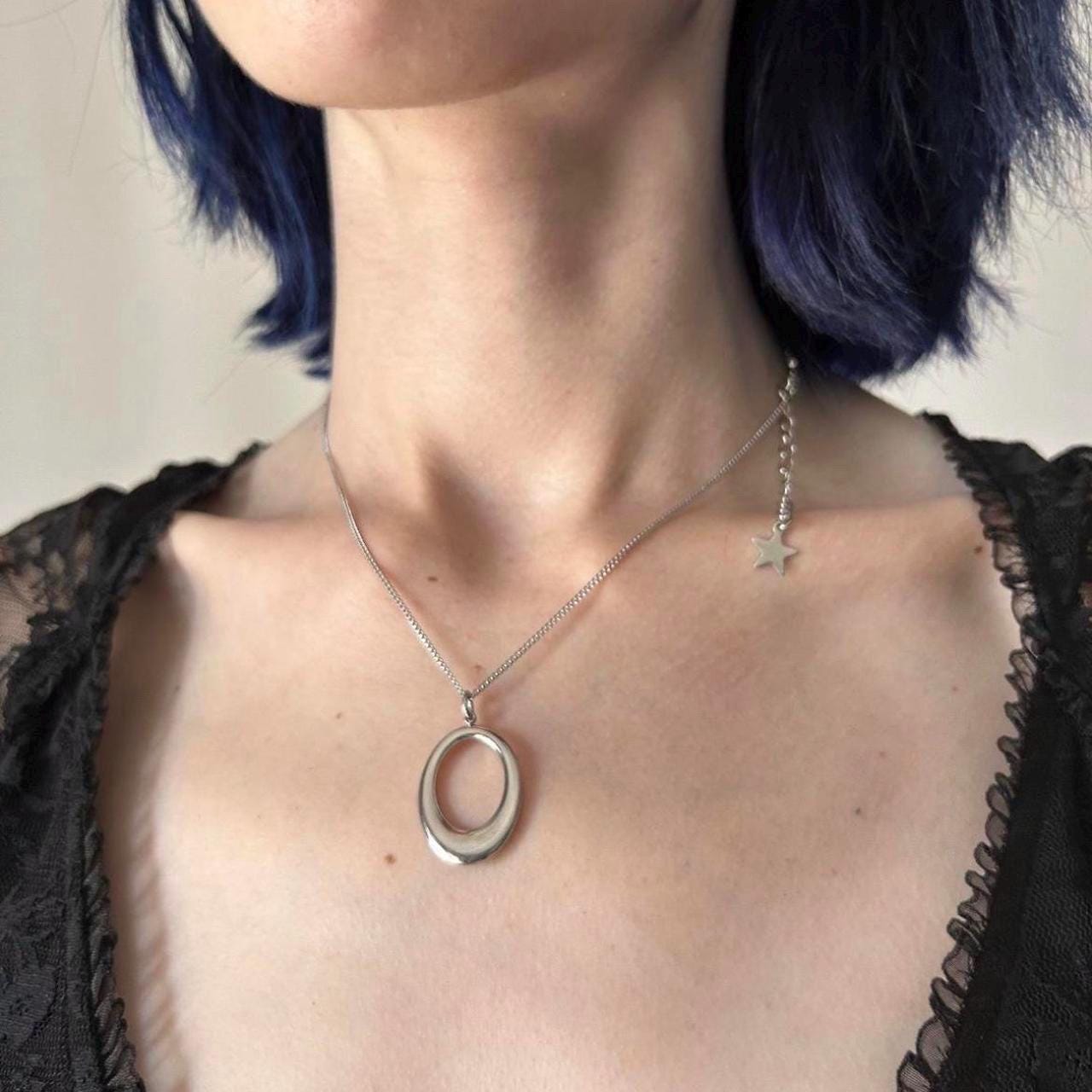 Minimalist Boho Geometric Circle Pendant Charm Chain Stainless Steel Necklace